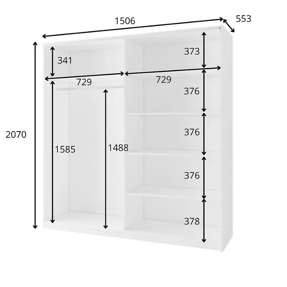 Armoire ARSALA 150 cm en gris graphite 2 portes coulissantes