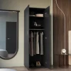 Armoire Aurora en mélamine avec deux étagères et une tringle à vêtements , 180 cm X 60 cm X 48.5 cm , Noir