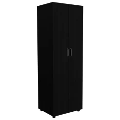 Armoire Aurora en mélamine avec deux étagères et une tringle à vêtements , 180 cm X 60 cm X 48.5 cm , Noir