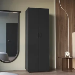 Armoire Aurora en mélamine avec deux étagères et une tringle à vêtements , 180 cm X 60 cm X 48.5 cm , Noir