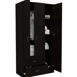 Armoire Austral 3 portes avec deux tiroirs, 179.83 cm X 89.91 cm X 46.99 cm , Noir