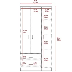Armoire Austral 3 portes avec deux tiroirs, 179.83 cm X 89.91 cm X 46.99 cm , Noir
