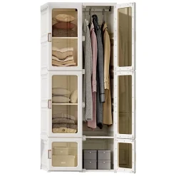 Armoire avce 10 compartiments 6 portes 1 suspension - Pliable Penderie à portes transparentes , 69x50x170cm - Blanc