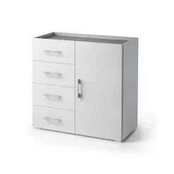 Armoire Avec 1 Porte, 4 Tiroirs Et Un Plateau De Rangement Gris Béton