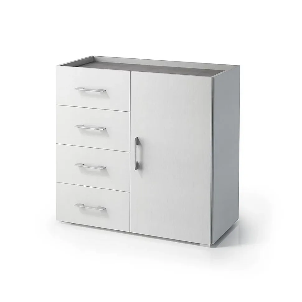 Armoire Avec 1 Porte, 4 Tiroirs Et Un Plateau De Rangement Gris Béton