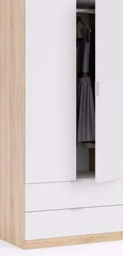 Armoire avec 2 portes 2 tiroirs Coloris chêne et blanc - Dim : L 81 x H 180 x P 52 cm