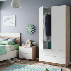 Armoire avec 2 portes 2 tiroirs Coloris chêne et blanc - Dim : L 81 x H 180 x P 52 cm
