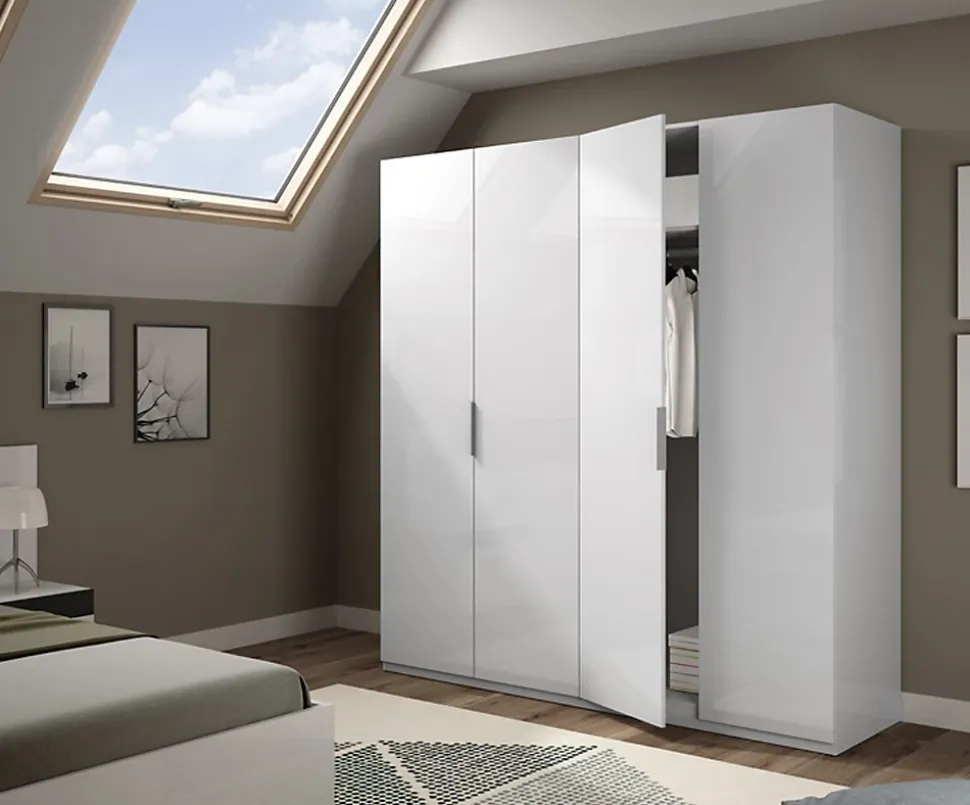 Armoire avec 4 portes coloris blanc en bois - Dim : H200 x L180 x P52 cm