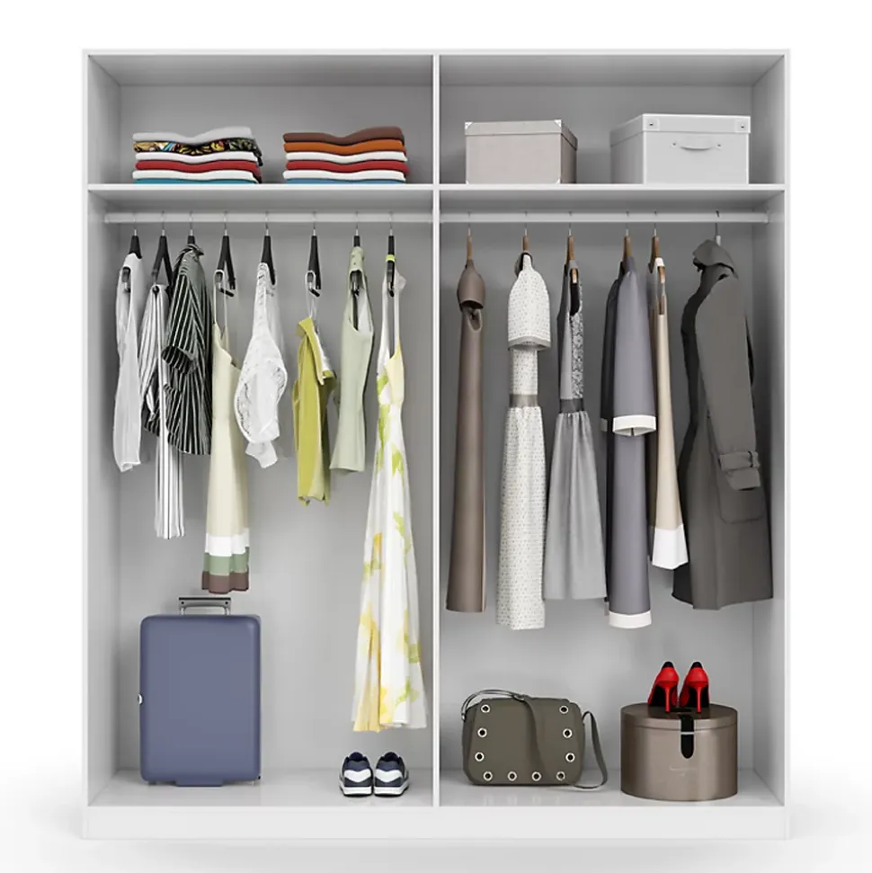 Armoire avec 4 portes coloris blanc en bois - Dim : H200 x L180 x P52 cm