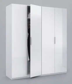 Armoire avec 4 portes coloris blanc en bois - Dim : H200 x L180 x P52 cm