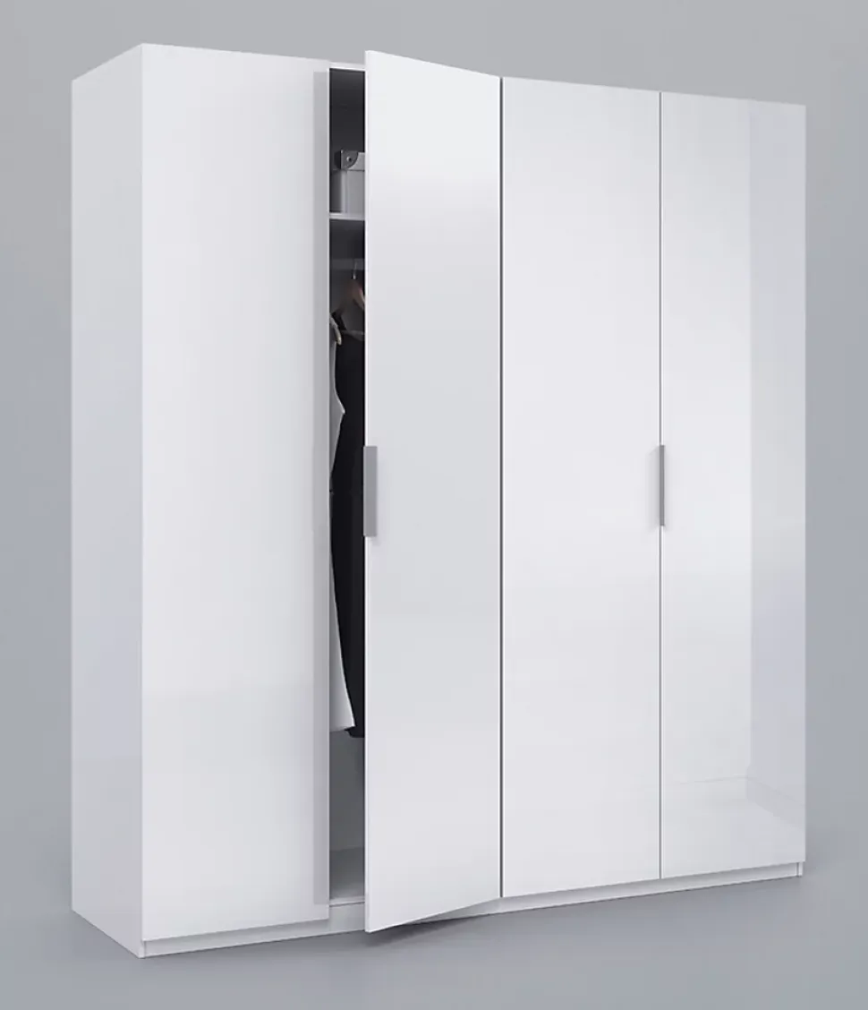 Armoire avec 4 portes coloris blanc en bois - Dim : H200 x L180 x P52 cm