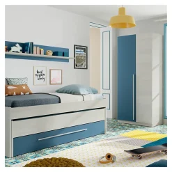 Armoire avec 2 portes coloris Blanc Alpes / bleu en mélamine - Dim : 200 x 90 x 52 cm