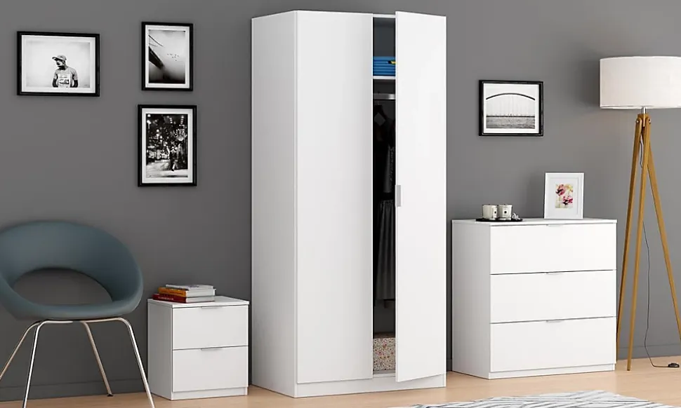 Armoire avec 2 portes coloris blanc - 180 x 81 x 52 cm
