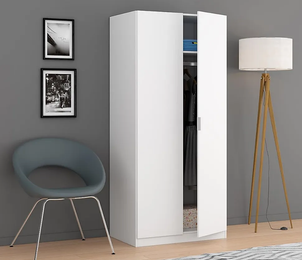 Armoire avec 2 portes coloris blanc - 180 x 81 x 52 cm