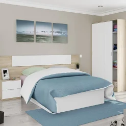 Armoire avec 2 portes coulissantes coloris blanc / chêne canadien - Dim : H 200 x L 120 x P 50 cm