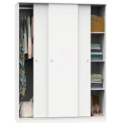 Armoire avec 3 portes coulissantes coloris blanc - Hauteur 200 x Longueur 150 x Profondeur 55 cm