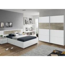 Armoire avec 2 portes coulissantes coloris Alaska chêne à nœuds / blanc artic - Hauteur 200 x Longueur 180 x Profondeur 60 cm