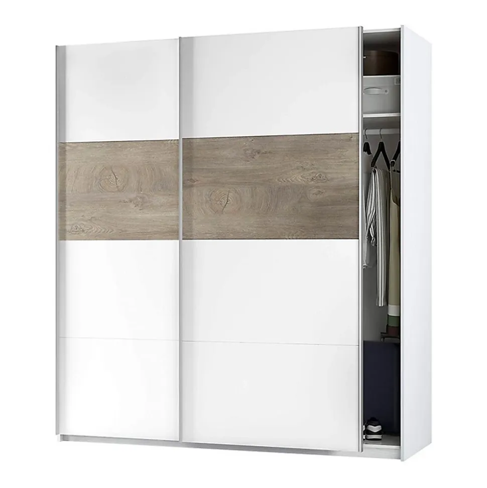 Armoire avec 2 portes coulissantes coloris Alaska chêne à nœuds / blanc artic - Hauteur 200 x Longueur 180 x Profondeur 60 cm