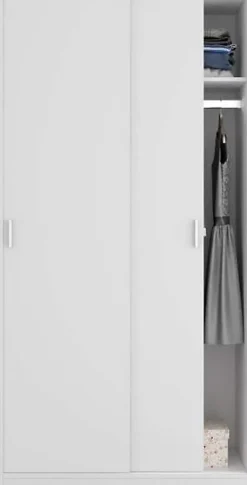 Armoire avec 2 Portes Coulissantes coloris Blanc - Dim : L 100 cm x H 200 x P 50 cm