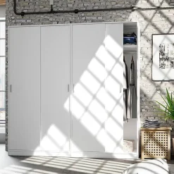Armoire avec 2 Portes Coulissantes coloris Blanc - Dim : L 100 cm x H 200 x P 50 cm