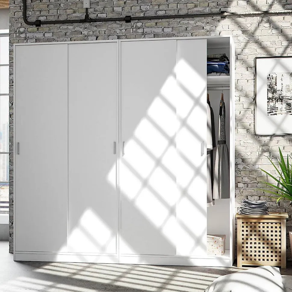 Armoire avec 2 Portes Coulissantes coloris Blanc - Dim : L 100 cm x H 200 x P 50 cm