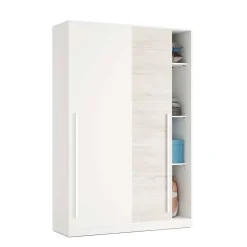 Armoire avec 2 portes coulissantes coloris blanc artic / blanc poli - Hauteur 200 x Longueur 120 x Profondeur 50 cm