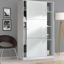 Armoire avec 2 portes coulissantes coloris blanc - Dim : L 120 x H200 x P 50 cm