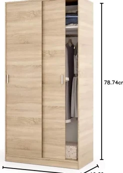 Armoire avec 2 Portes Coulissantes décor chêne canadien - Dim : L 100 cm x H 200 x P 50 cm