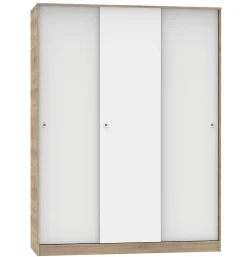 Armoire avec 3 portes coulissantes coloris Cambrian/Blanc - Hauteur 200 x Longueur 150 x Profondeur 55 cm