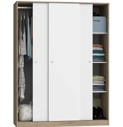 Armoire avec 3 portes coulissantes coloris Cambrian/Blanc - Hauteur 200 x Longueur 150 x Profondeur 55 cm