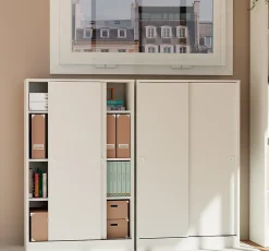 Armoire avec 2 portes coulissantes coloris blanc - Hauteur 120 x Longueur 74 x Profondeur 33 cm