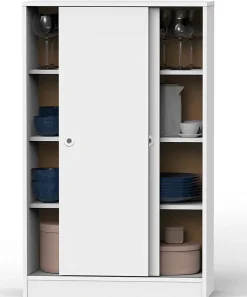 Armoire avec 2 portes coulissantes coloris blanc - Hauteur 120 x Longueur 74 x Profondeur 33 cm