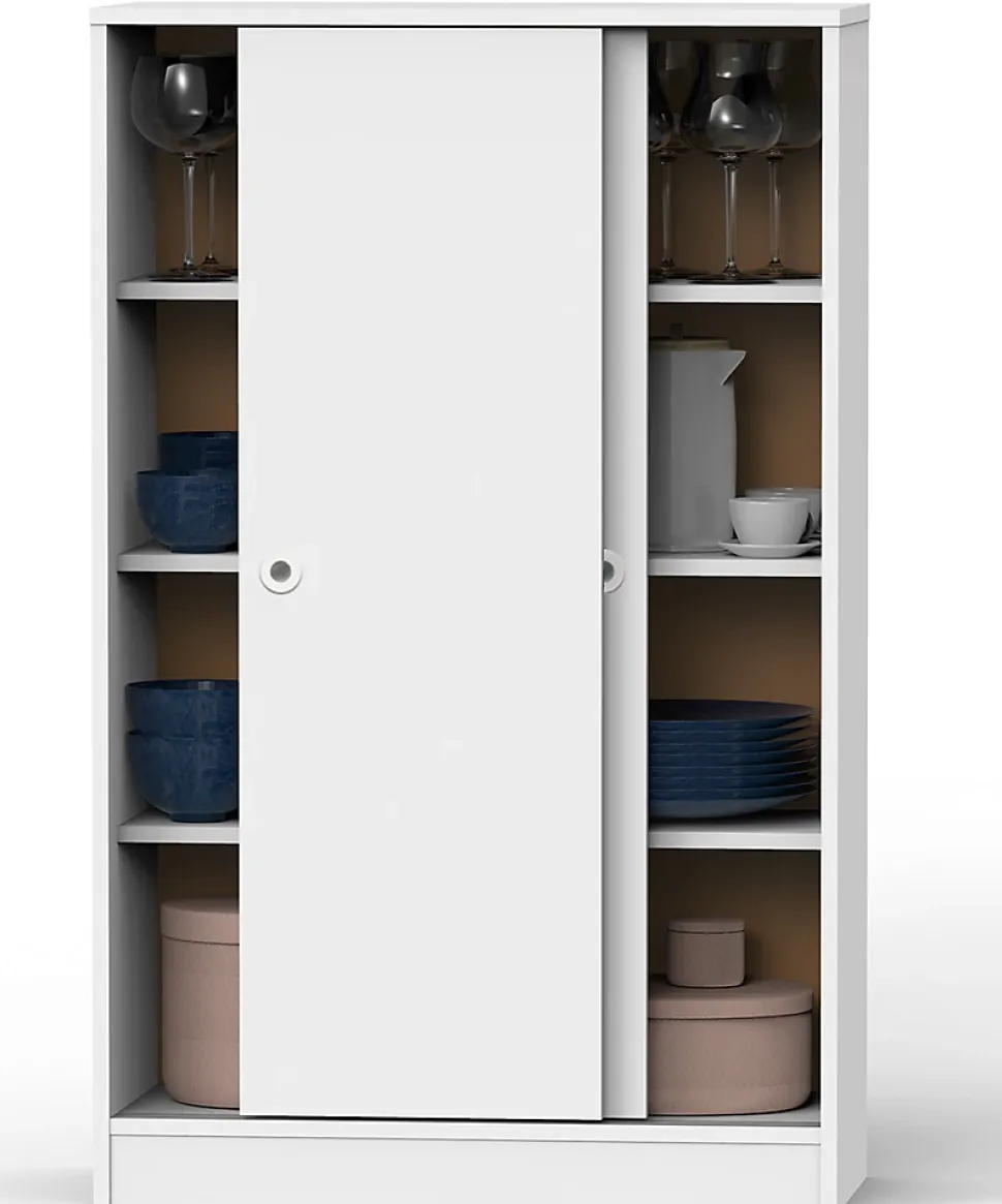 Armoire avec 2 portes coulissantes coloris blanc - Hauteur 120 x Longueur 74 x Profondeur 33 cm