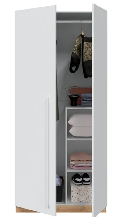 Armoire avec 2 portes en panneaux de particules mélaminés blanc artik/chêne - Longueur 90 x Profondeur 52 x Hauteur 200 cm