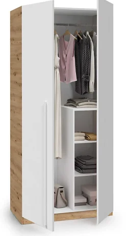 Armoire avec 2 portes en panneaux de particules mélaminés blanc artik/chêne - Longueur 90 x Profondeur 52 x Hauteur 200 cm