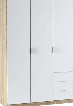 Armoire avec 3 portes et 3 tiroirs Coloris chêne et blanc - Dim : L 121 x H 180 x P 52 cm