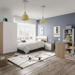 Armoire avec 3 portes et 3 tiroirs Coloris chêne et blanc - Dim : L 121 x H 180 x P 52 cm