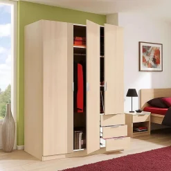 Armoire avec 3 portes et 3 tiroirs coloris Chêne en mélamine - Dim: 180 x 121 x 52 cm