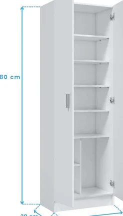 Armoire avec 2 portes et étagères, coloris blanche, 180 x 58,5 x 37 cm