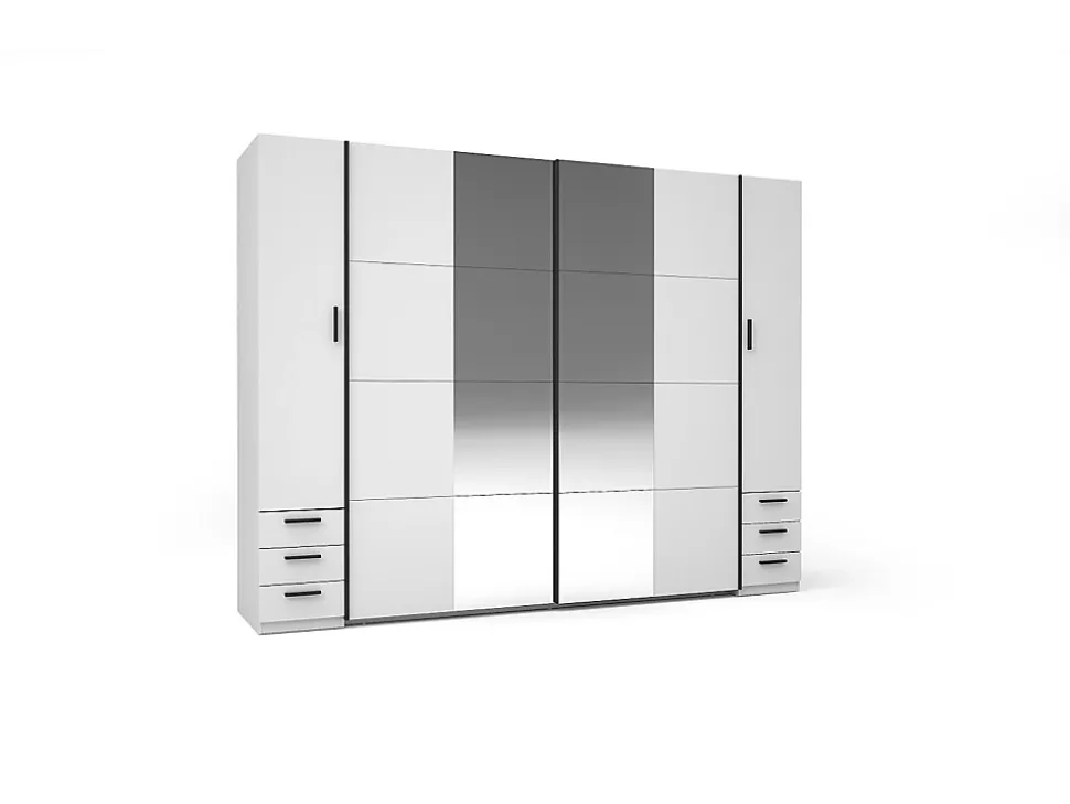 Armoire avec 6 tiroirs et 4 portes - Avec miroir - L270 cm - Blanc - ARVOLIA