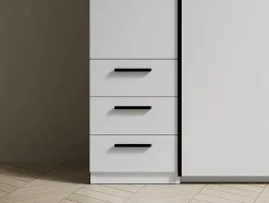Armoire avec 6 tiroirs et 4 portes - Avec miroir - L270 cm - Blanc - ARVOLIA