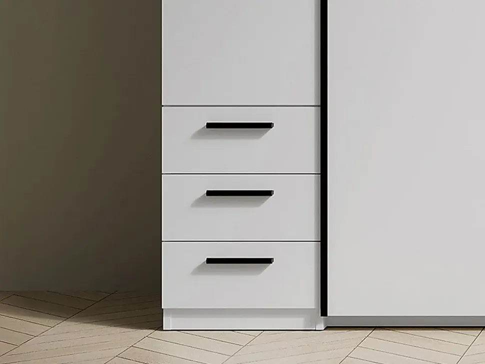Armoire avec 6 tiroirs et 4 portes - Avec miroir - L270 cm - Blanc - ARVOLIA