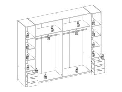Armoire avec 6 tiroirs et 4 portes - Avec miroir - L270 cm - Blanc - ARVOLIA