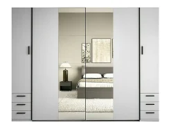 Armoire avec 6 tiroirs et 4 portes - Avec miroir - L270 cm - Blanc - ARVOLIA