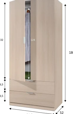 Armoire avec 2 tiroirs imitation chêne - 180 x 81 x 52 cm