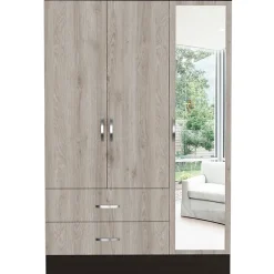 Armoire avec miroir Bolton, 3 portes et 2 tiroirs