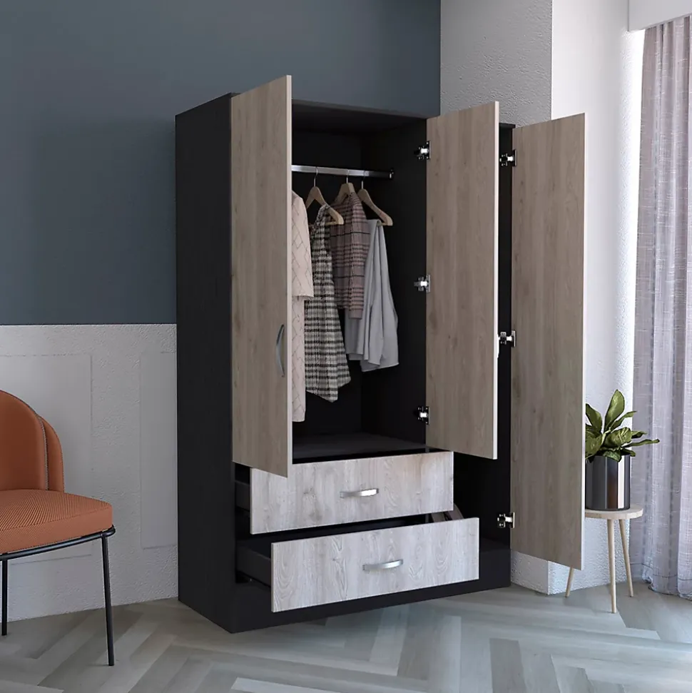 Armoire avec miroir Bolton, 3 portes et 2 tiroirs