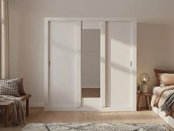 Armoire avec miroir ROXANE - 3 portes coulissantes - L. 220 cm - Blanc