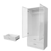 Armoire avec portes en verre trempé et LED, 80x50x175 cm, penderie avec 1 tringle, 2 tiroirs, MDF de qualité supérieure, Blanc