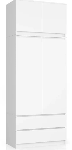 Armoire avec surmeuble AKORD S90 Blanche 90 cm 2 portes 2 tiroirs façade Blanche 6 étagères 90x51x234 cm